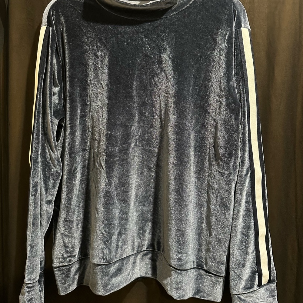 Velvet Long Sleeve Top with Stripes
